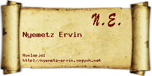 Nyemetz Ervin névjegykártya